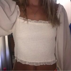 Forever 21 White Smocked Crop Top